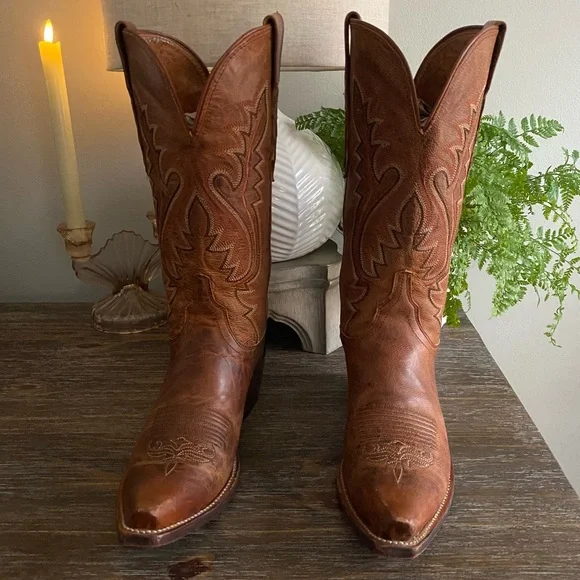 Luchesse Mad Dog Madras Goat Leather Western Cowboy Cowgirl Boots Womens 7 Tan - Picture 6 of 15